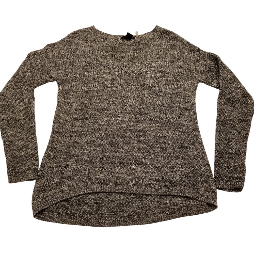 100% Cotton Knit Sweater Tweed Black/White Grey Small High Low Asymmetrical Hem